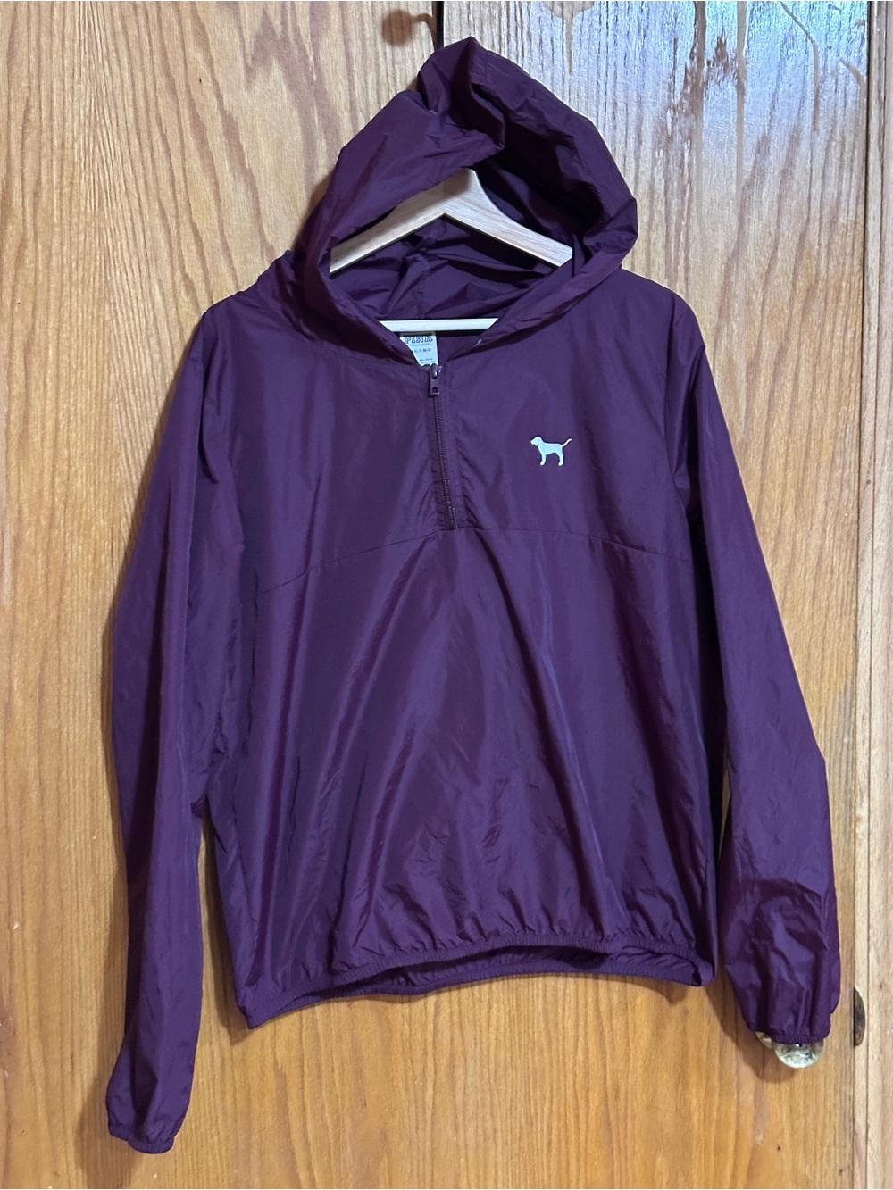 PINK Victoria's Secret Hooded Pullover wind jacket sz large Deep Plum
